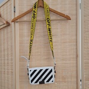 Off-White White and Black Striped Binder Clip Crossbody Bag